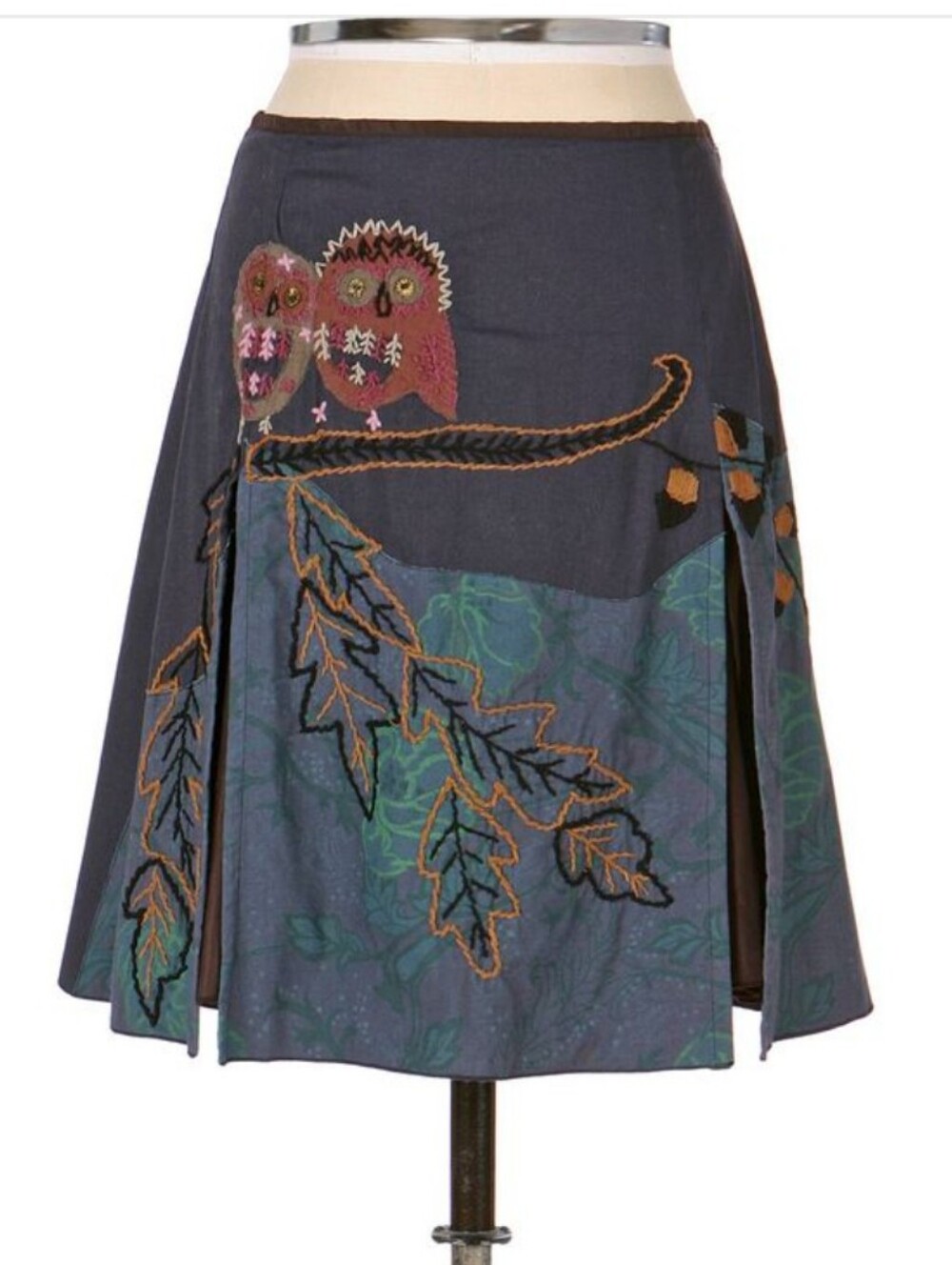 Anthropologie 5 Rue Keller Owl Embellished Skirt. Boho. Arty. Organic.